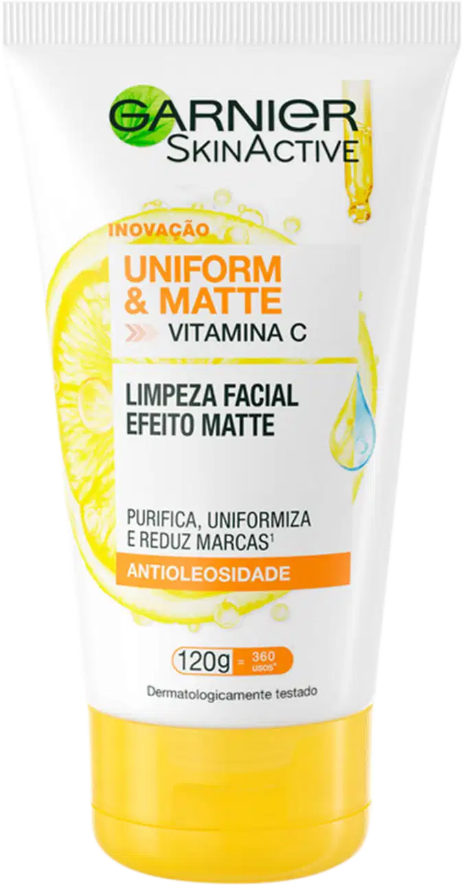 Garnier SkinActive Inovação Uniform & Matte Vitamina C Limpeza Facial Efeito Matte Purifica, uniformiza e reduz marcas Antioleosilidade 120g