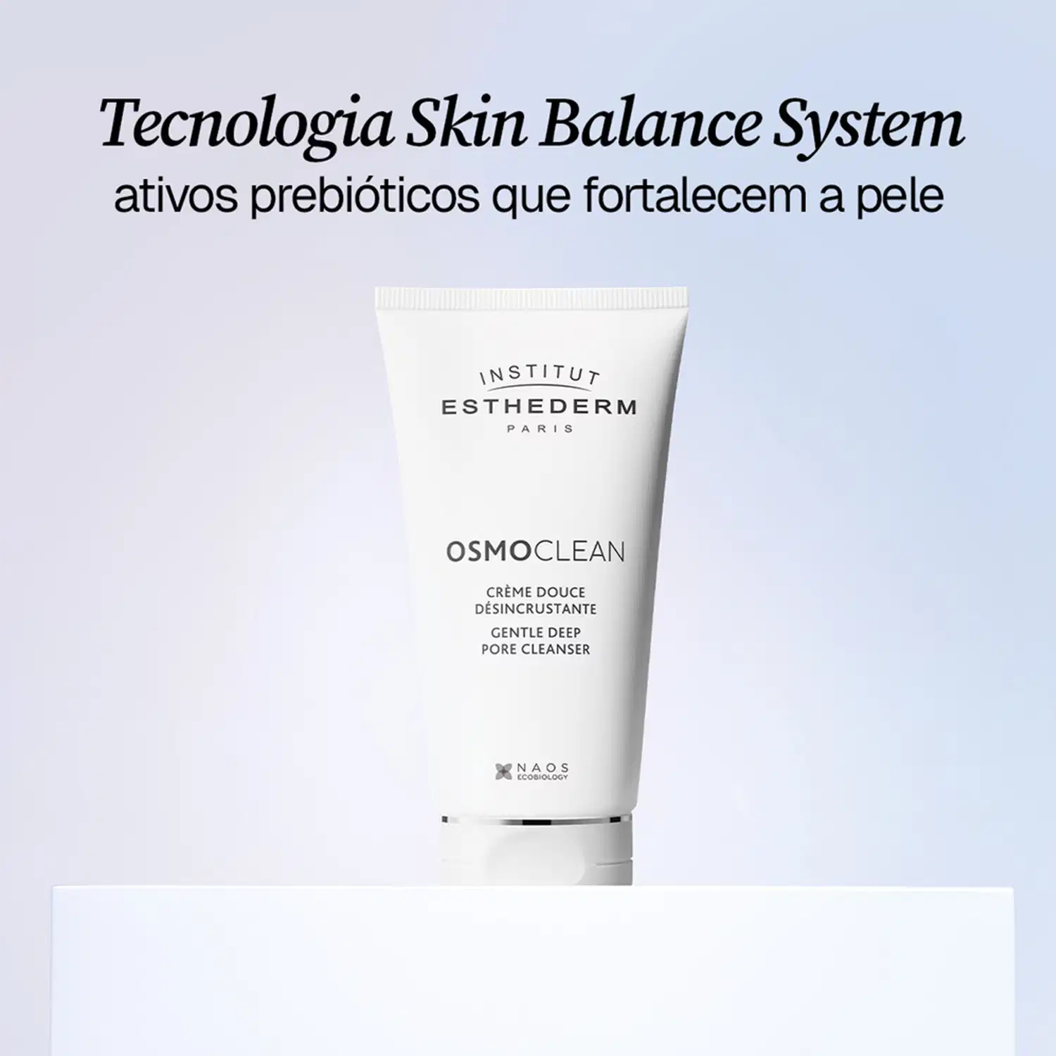 Texto "Osmoclean Creme Douce Desincrustante - Gentle Deep Pore Cleanser", produto de cuidados para a pele da marca Esthederm.