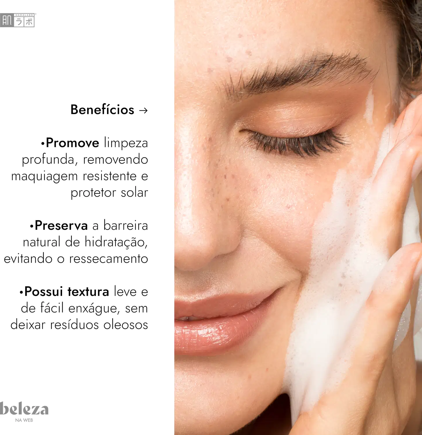 Benefícios:
Promove limpeza profunda, removendo maquiagem resistente e protetor solar.
Preserva a barreira natural de hidratação, evitando o ressecamento.
Possui textura leve e de fácil enxágue, sem deixar resíduos oleosos.