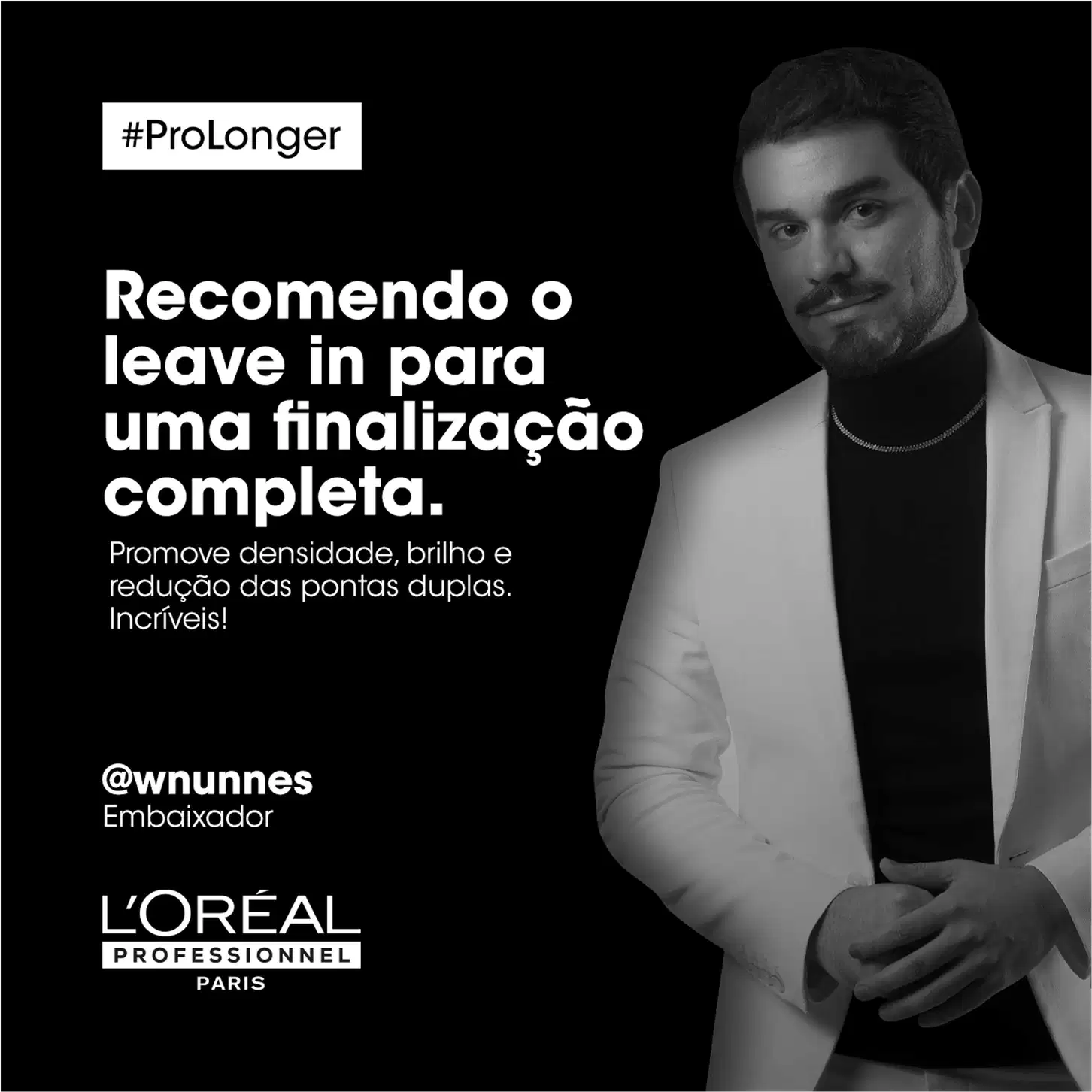 Recomendo o leave in para uma finalização completa. Promove densidade, brilho e redução das pontas duplas. Incríveis!