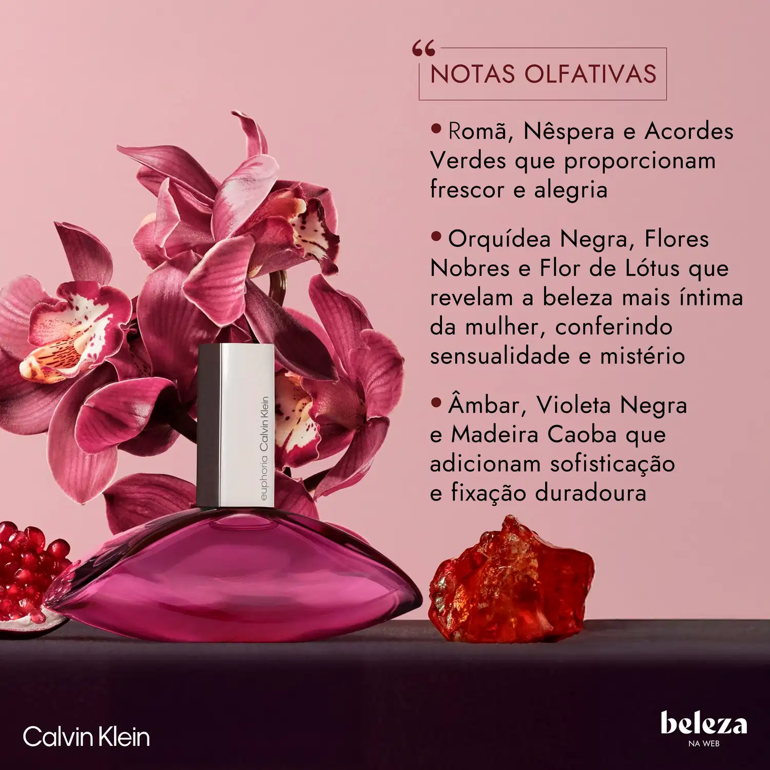 Frasco de perfume Calvin Klein de formato oval, com tampa branca e corpo em tom de rosa vibrante: Euphoria Calvin Klein Eau de Parfum 100ml