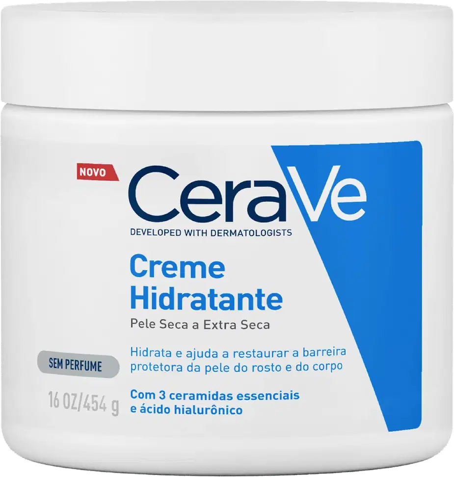 A imagem mostra o pote do Creme Hidratante CeraVe Pele Seca a Extra Seca.
