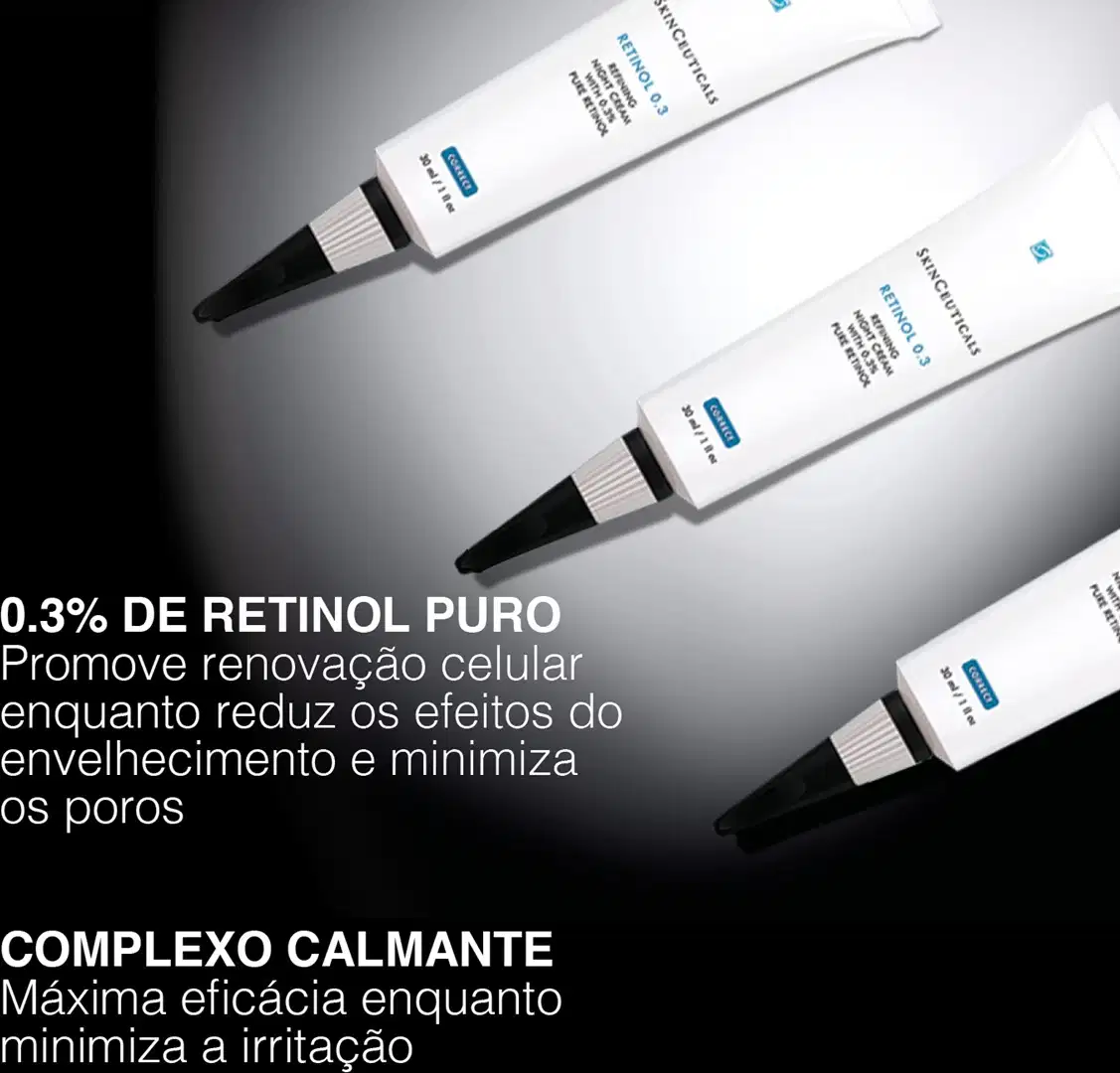 0.3% DE RETINOL PURO
Promove renovação celular enquanto reduz os efeitos do envelhecimento e minimiza os poros

COMPLEXO CALMANTE
Máxima eficácia enquanto minimiza a irritação