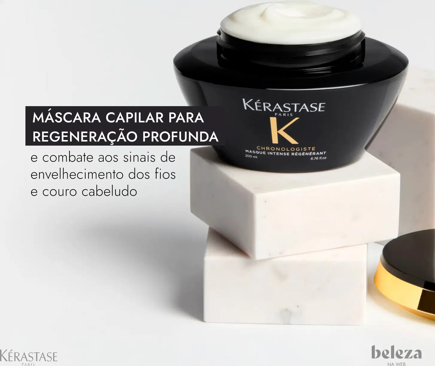 Embalagem preta da máscara capilar da marca Kérastase para regeneração profunda, combatendo sinais de envelhecimento dos fios e couro cabeludo.