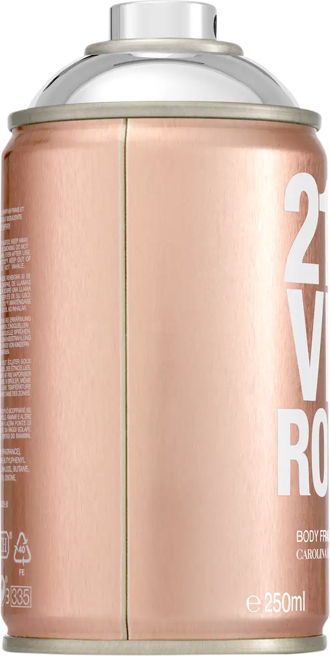Frasco de body spray Carolina Herrera 212 VIP Rose, com embalagem em tons de rosa e branco, contendo 250 ml do produto.