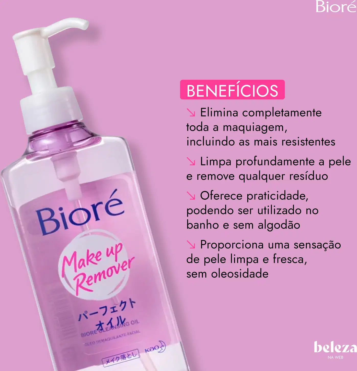 Benefícios: Elimina completamente toda a maquiagem, incluindo as mais resistentes. Limpa profundamente a pele e remove qualquer resíduo. Oferece praticidade, podendo ser utilizado no banho e sem algodão. Proporciona uma sensação de pele limpa e fresca