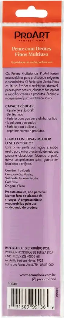 A embalagem traz informações sobre as características e instruções de uso do produto impressas na parte frontal.