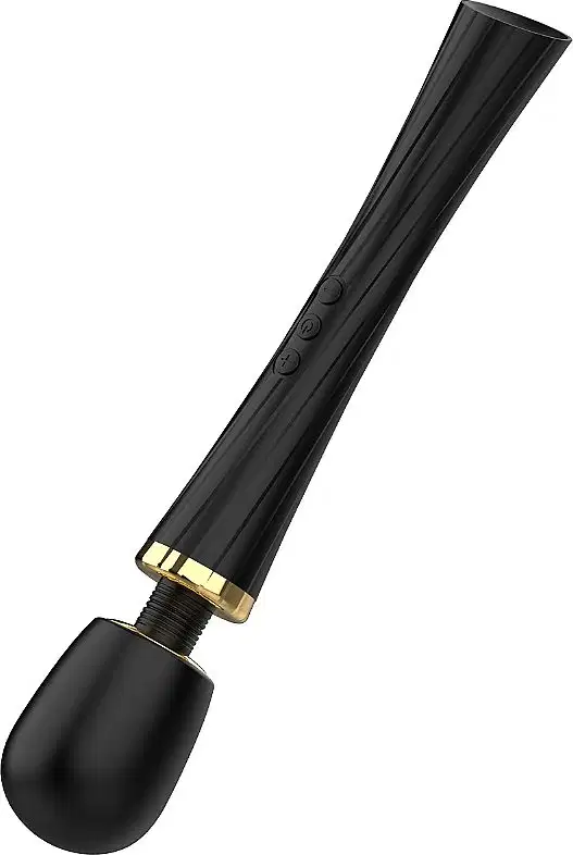 Vibrador preto com haste rígida e acabamento dourado, projetado para estimulação íntima. Produto da marca Sexy Import, com design compacto e ergonômico.