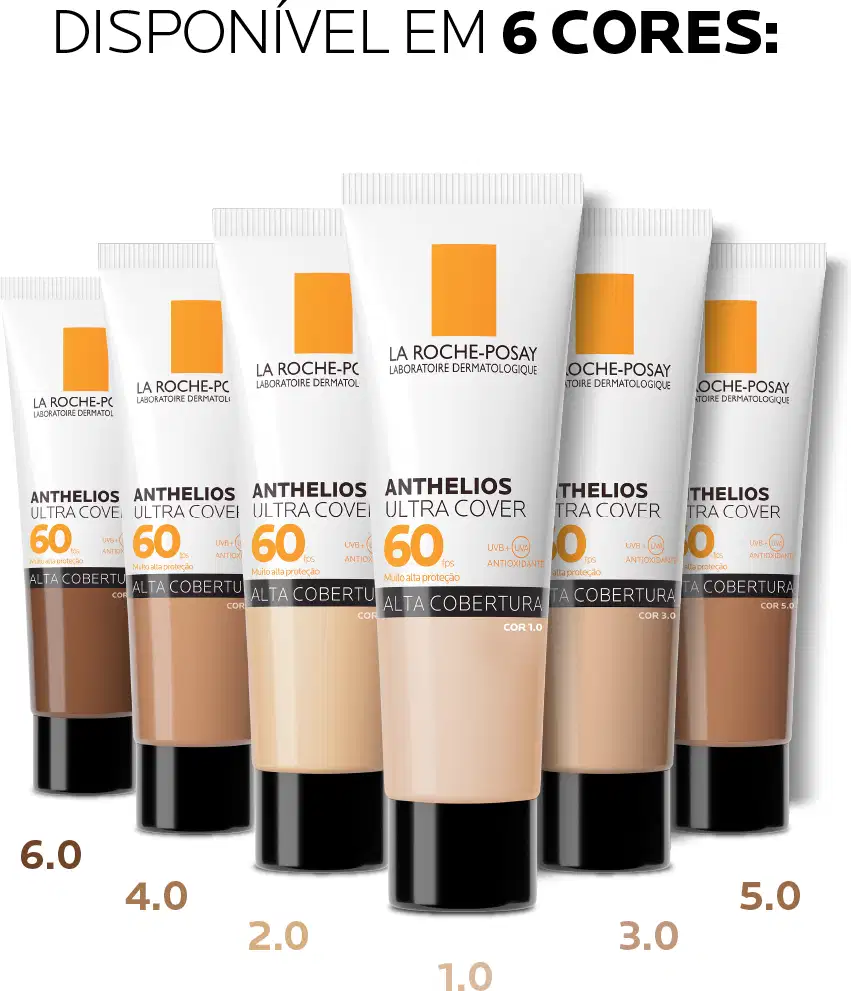 DISPONÍVEL EM 7 CORES: Anthelios Ultra Cover 60, La Roche-Posay Anthelios Ultra Cover 60, Thelios Tra Cover 0, Thelios Tra Cover 1.0, Thelios Tra Cover 3.0, Thelios Tra Cover 4.0, Thelios Tra Cover 5.0, Thelios Tra Cover 6.0.