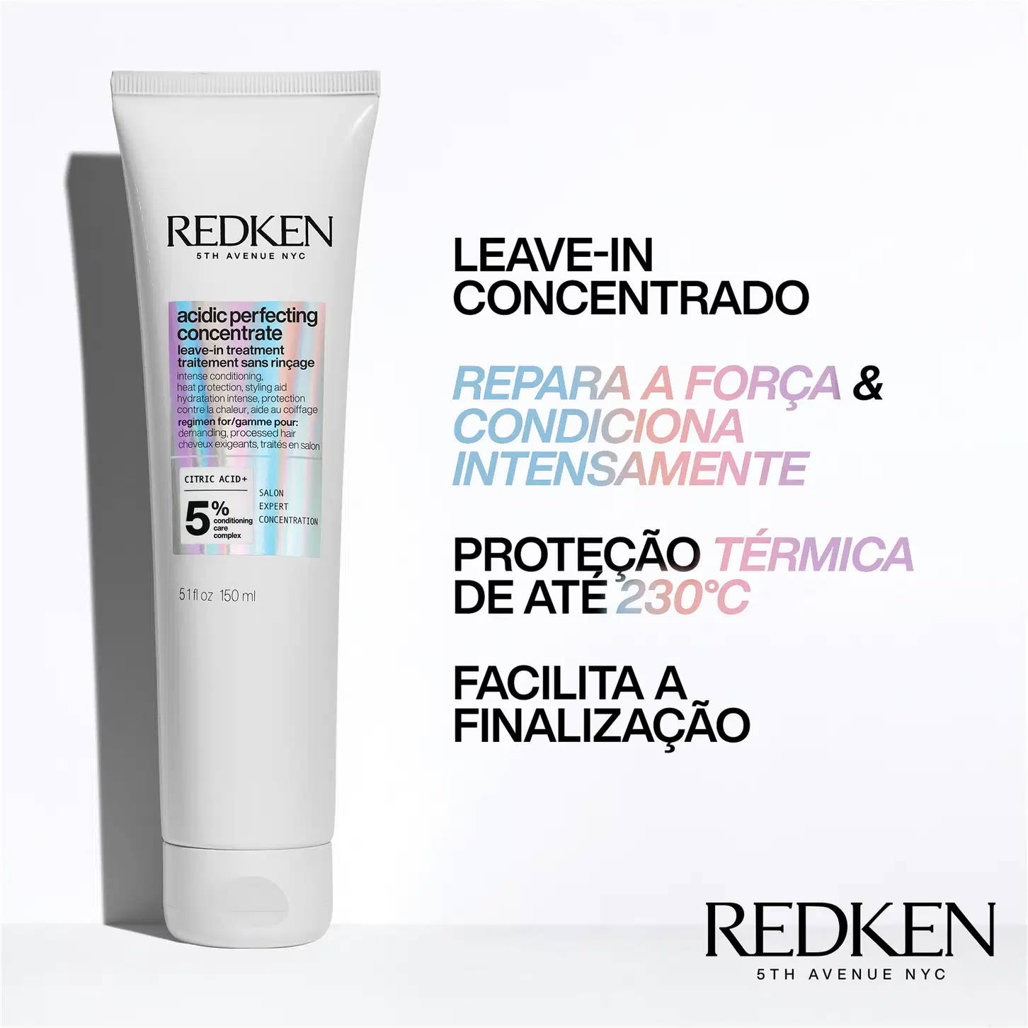 COncentrado, repara a força e condiciona intensamente. Proteção térmica de até 230°C, facilita a finalização.