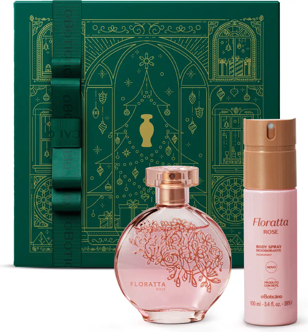 Desodorante colônia e body spray Floratta Rose, mais caixa de natal.