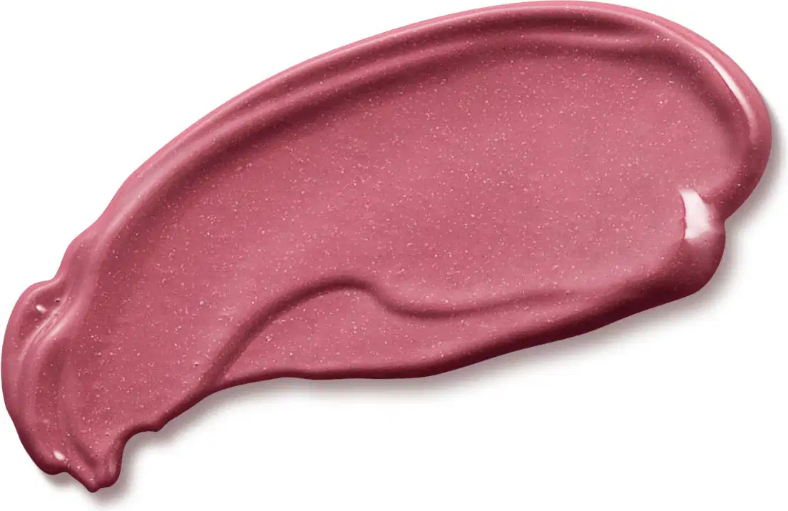 Textura cremosa na cor rosa do gloss labial na cor rosa 215 da marca Intense, com aparência cremosa e uniforme, espalhada em superfície branca.