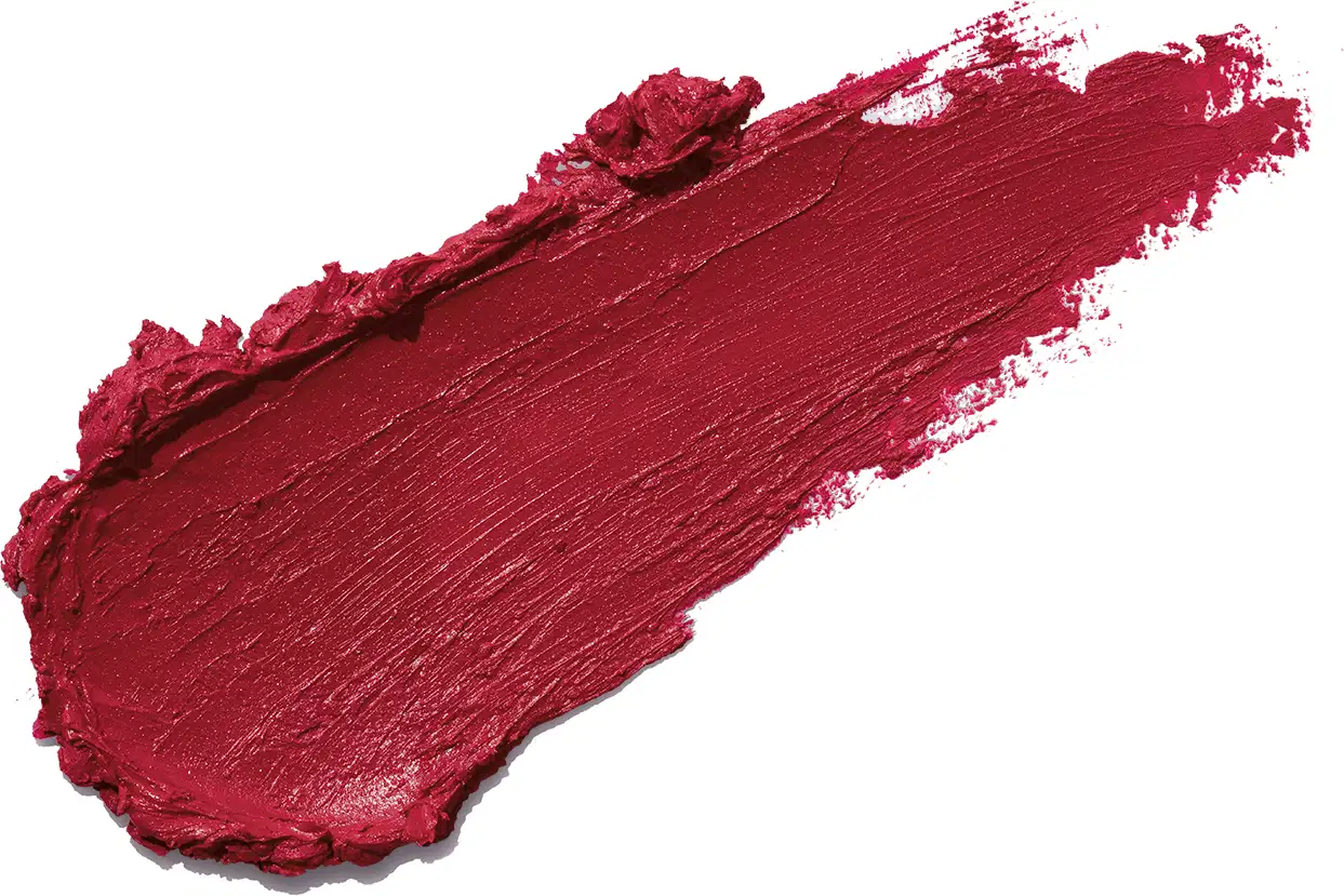 Textura do batom cremoso da marca Intense na cor vermelha com um rastro cremoso e uniforme no fundo branco.