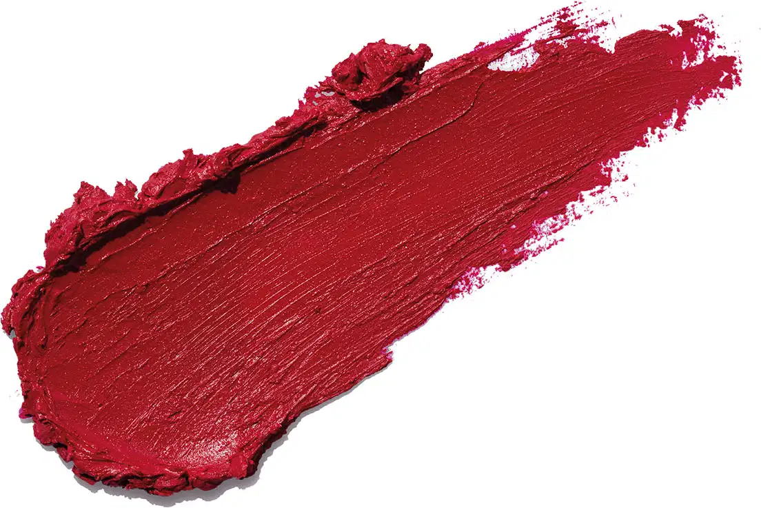 Textura do batom cremoso da marca Intense na cor vermelha com um rastro cremoso e uniforme no fundo branco.