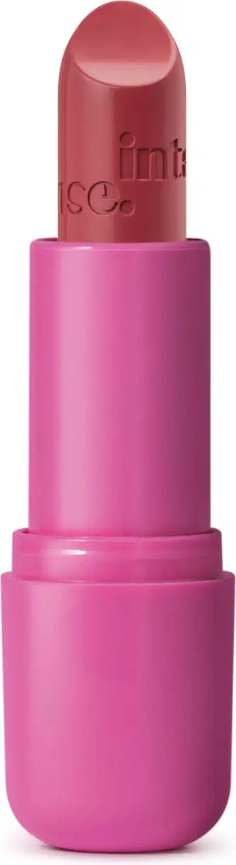 Batom do Arraso na cor pink rosé da marca Intense em embalagem na cor roxa.
