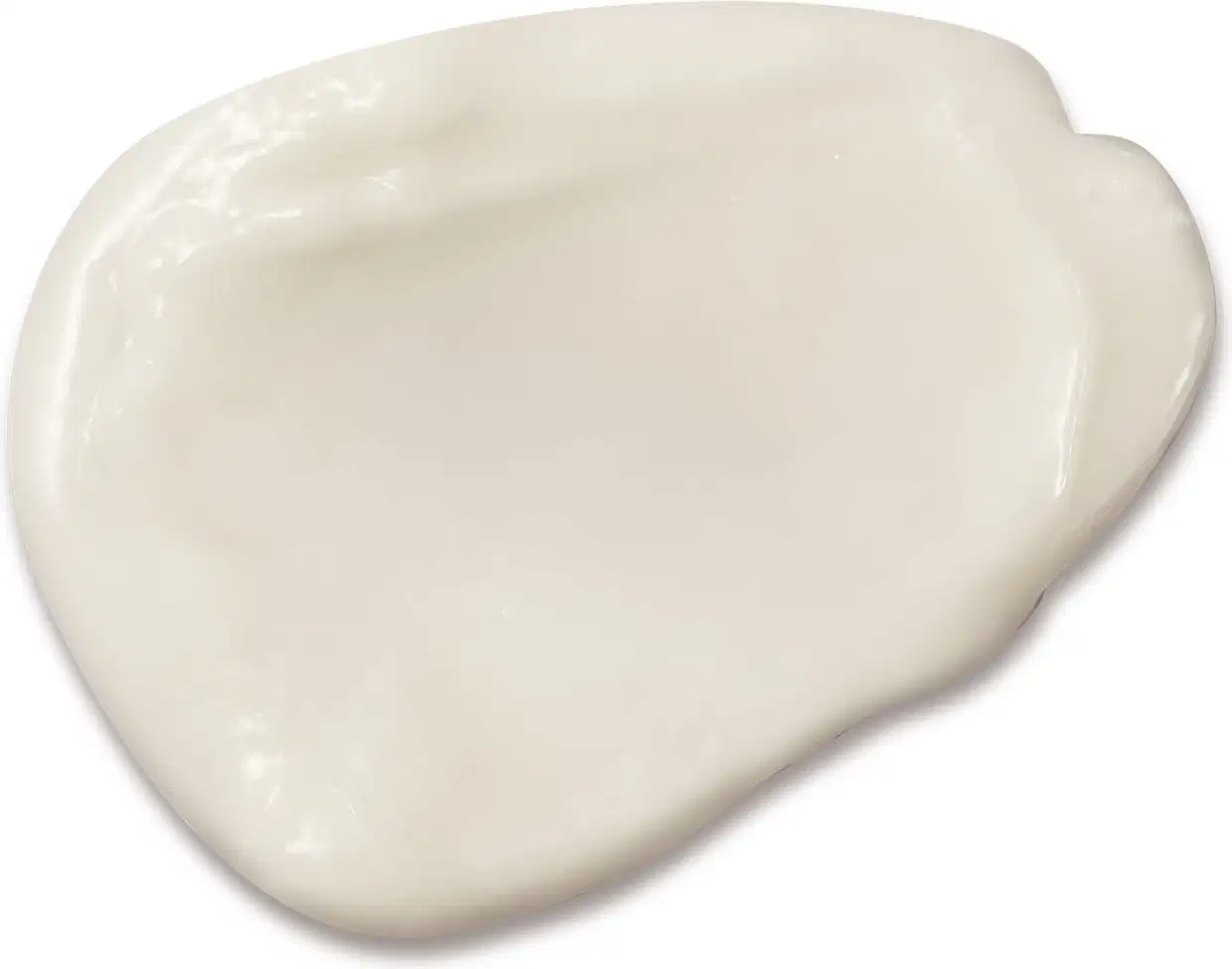 Textura branca e cremosa do creme hidratante corporal Liz Intenso de tonalidade branca e aparência brilhante e fluída.