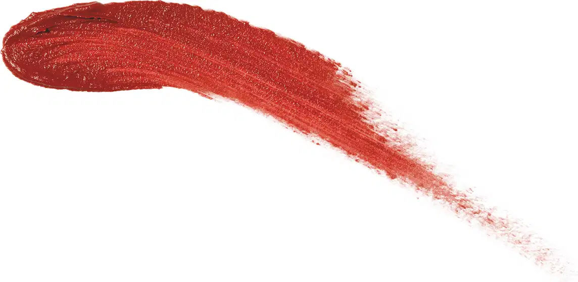 Textura cremosa e brilhante de batom líquido vermelho Deep Carmine da marca Make B. One Velvet Sublime, com superfície irregular e aspecto úmido, ocupando a maior parte da imagem em fundo branco.