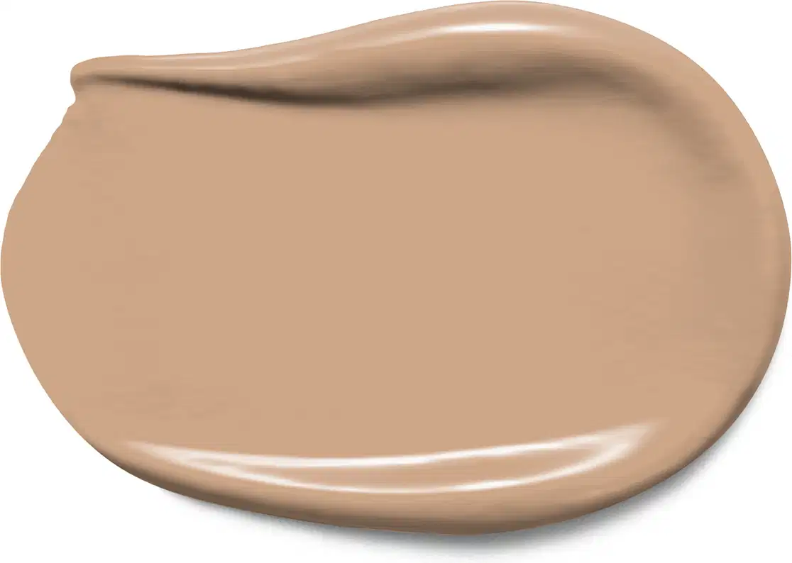 Textura cremosa de tom bege claro, com brilho sobre superfície branca e lisa, ocupando boa parte da imagem.