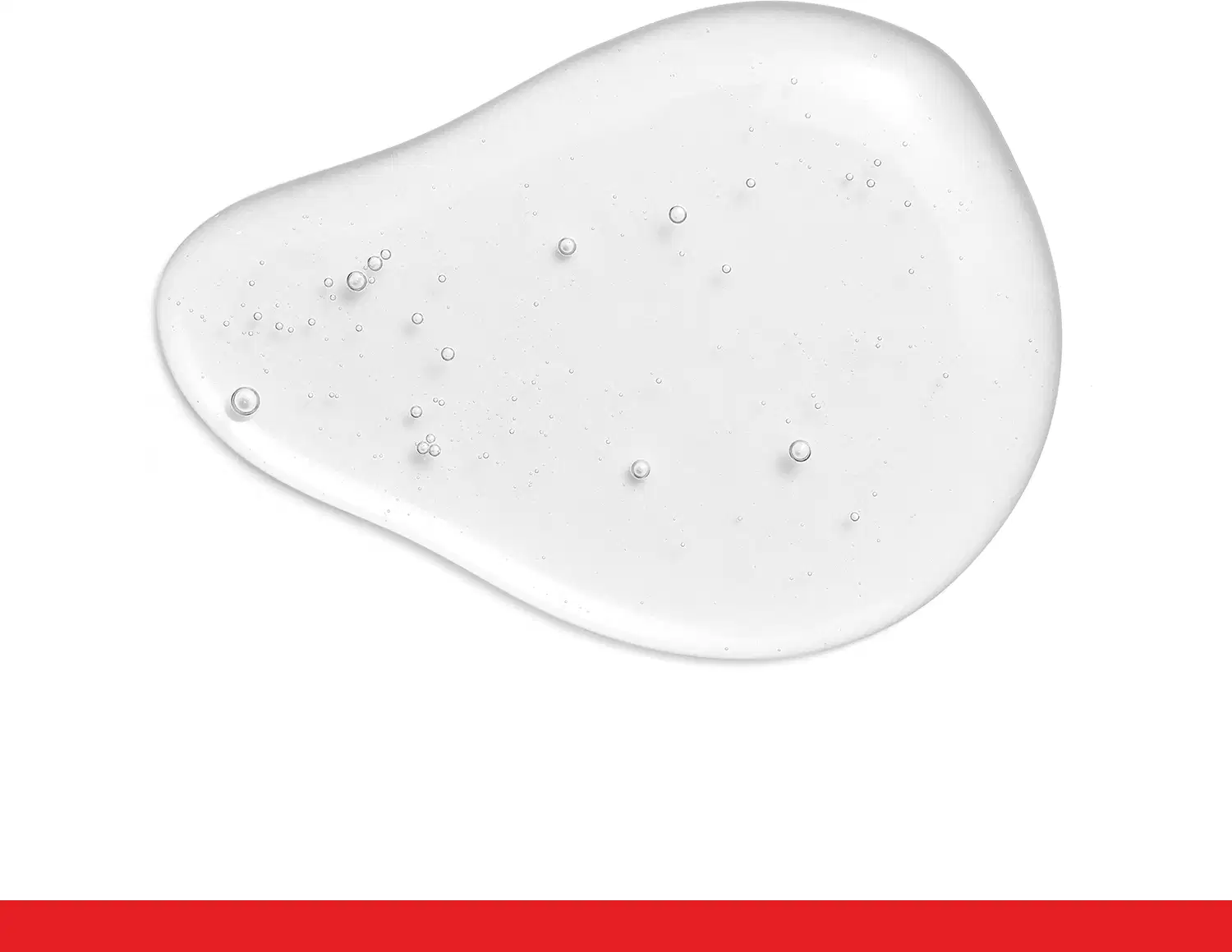 Textura transparente e brilhante com pequenas bolhas de ar, aparentando consistência gelatinosa, sobre superfície lisa e plana.