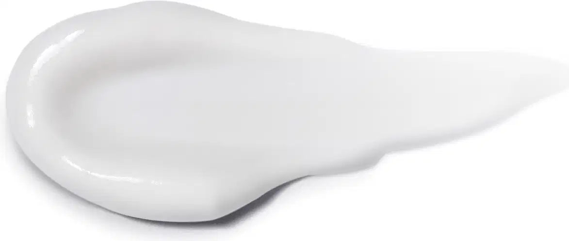 Textura branca, cremosa e brilhante de um item para corpo e balho, com superfície lisa e uniforme, ocupando a maior parte da imagem.
