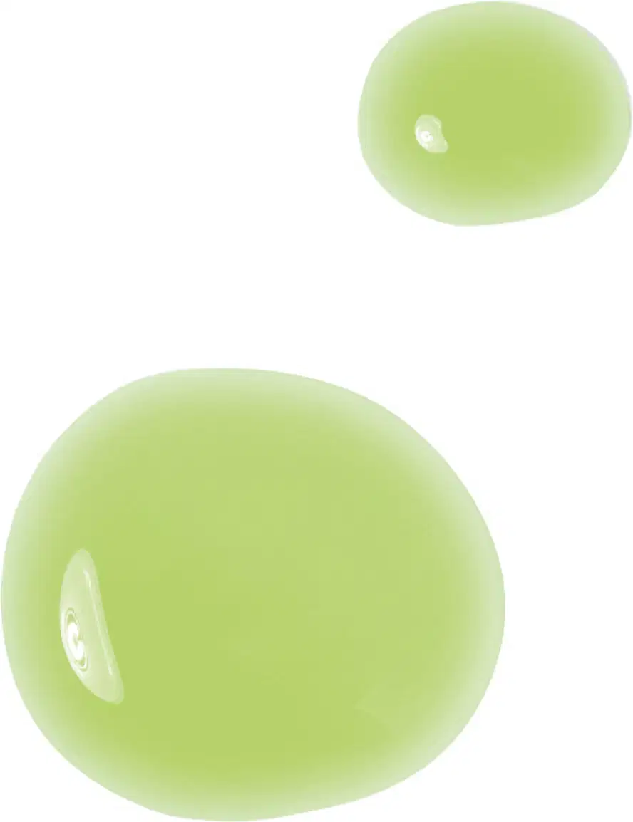 Imagem de duas esferas gelatinosas de cor verde-clara com superfície lisa e brilhante, sugerindo uma textura macia e gelatinosa do shampoo Cuide-se Bem Feira Pasta de Abacate.