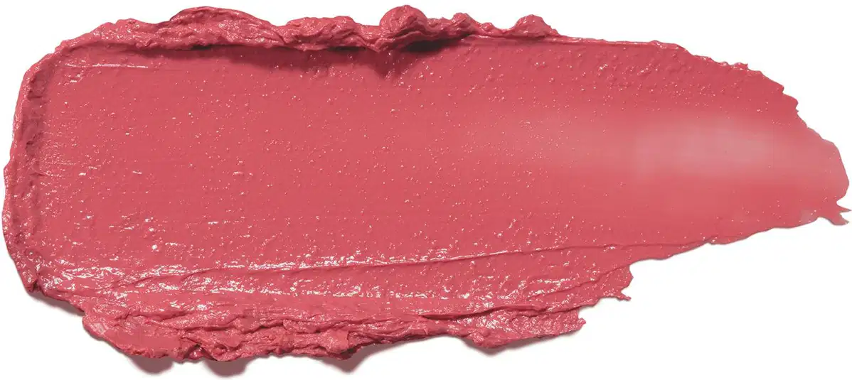A imagem mostra a textura cremosa e delicada do Batom Glossy Rosa Rose Make B. O produto é brilhante e intenso,