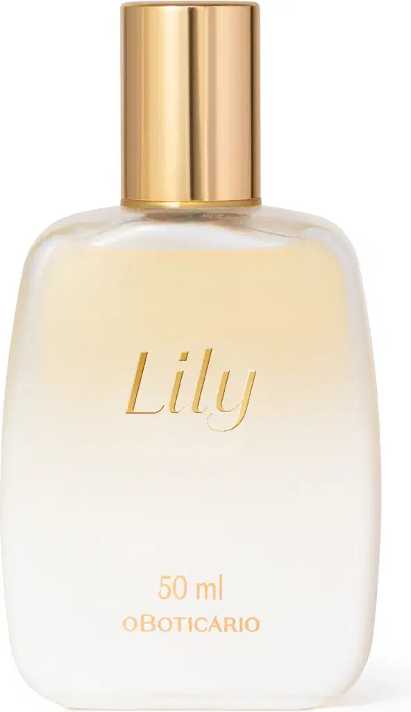 Imagem de um frasco de vidro de spray perfumado para cabelos da marca Lily, com embalagem transparente e detalhes dourados, contendo 50 ml do produto.