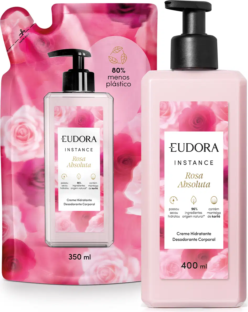 Kit Eudora Instance Rosa Absoluta Hidratação: Creme Hidratante Desodorante Corporal 400ml + Refil Creme Hidratante Desodorante Corporal 350ml