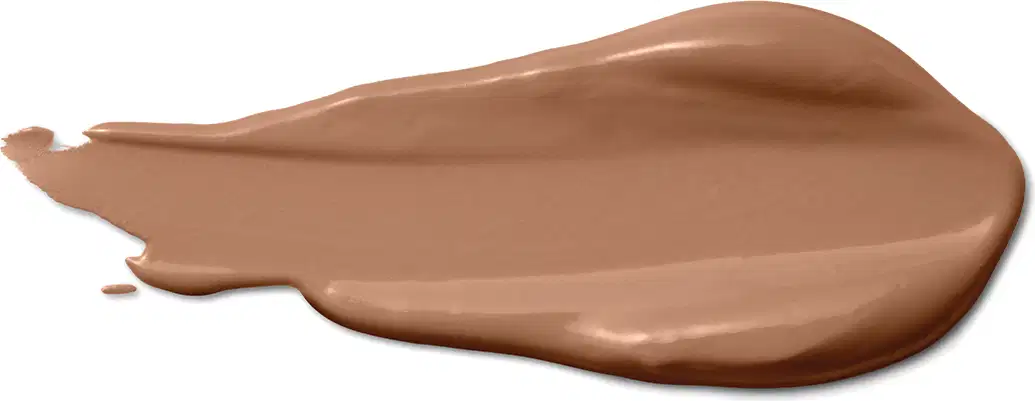 A textura do produto corretivo líquido apresenta uma aparência cremosa e suave, com uma tonalidade bege clara e uniforme. 