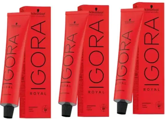 Três caixas vermelhas de coloração Igora Royal da Schwarzkopf Professional 