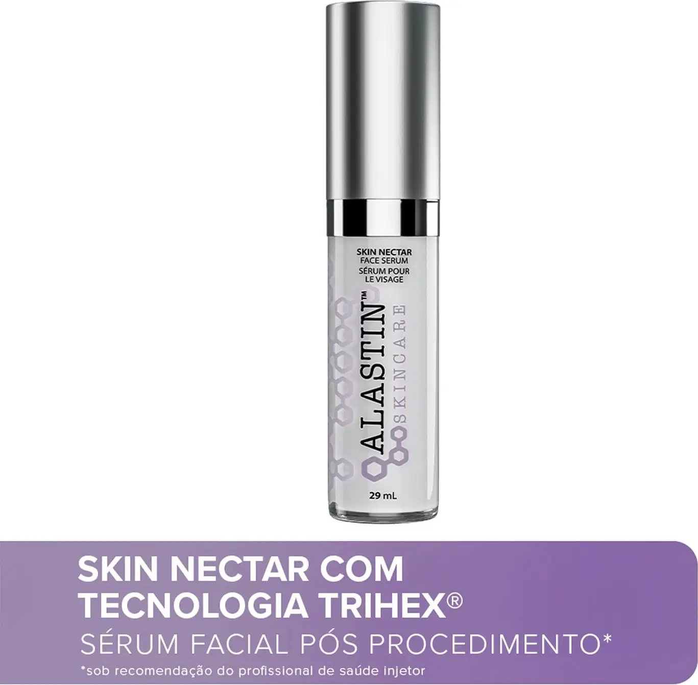 Creme sérum antissinais Alastin. Abaixo, há o texto "Skin Nectar com Tecnologia Trihex - Sérum Facial Pós Procedimento".