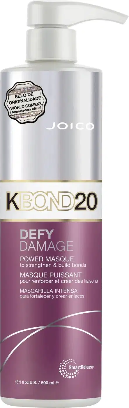 Máscara Joico Defy Damage KBOND20 Power Mask de 500ml, com embalagem roxa e prata.