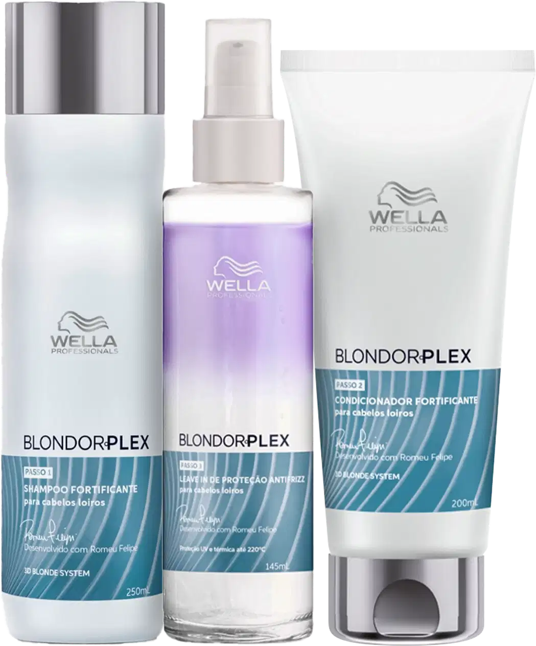 Kit Wella Professionals BlondorPlex com shampoo 250ml, condicionador 200ml e leave-in 145ml