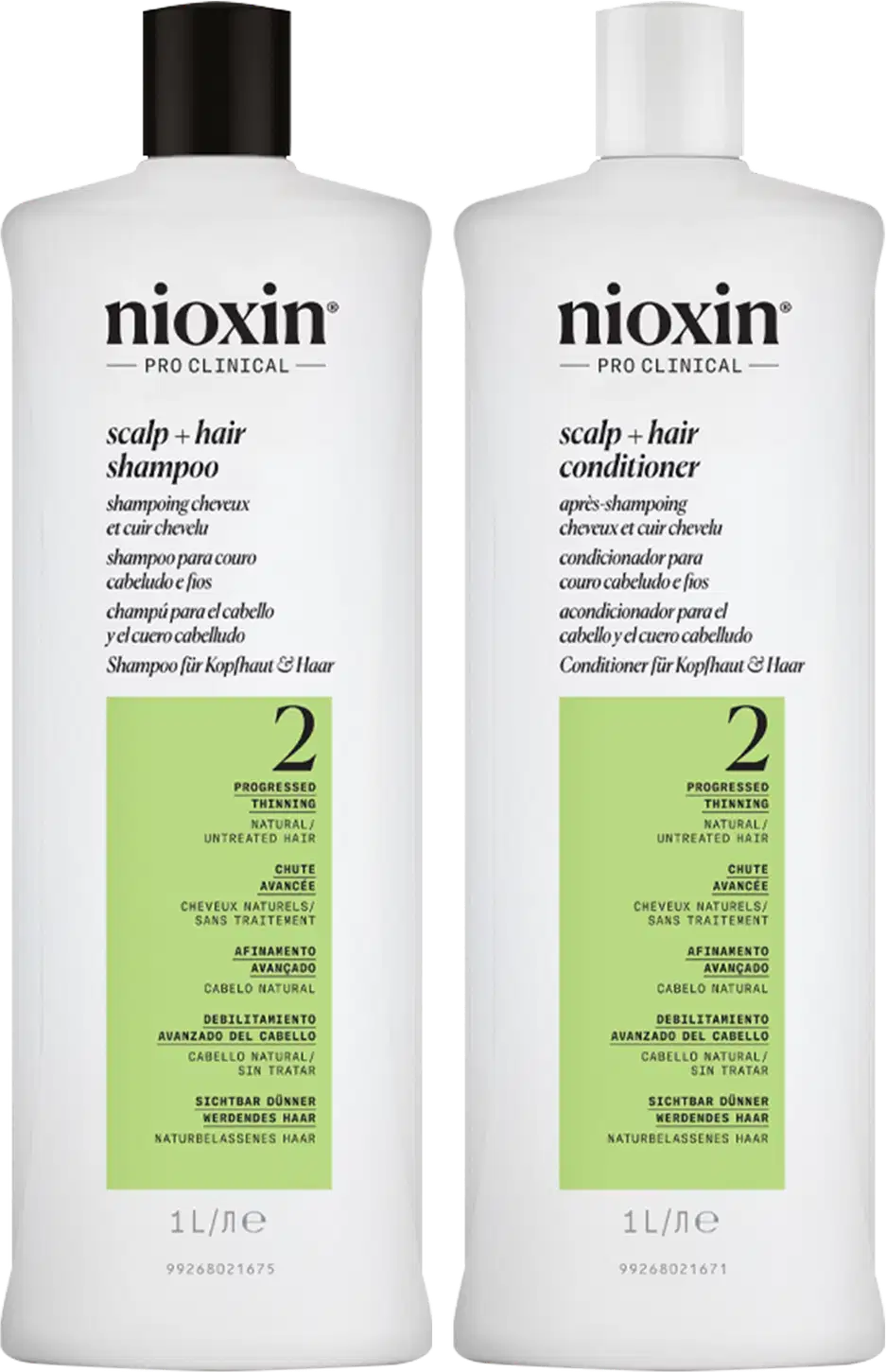 Kit com shampoo e condicionador Volume Thinning Sistema 2, da marca Nioxin.