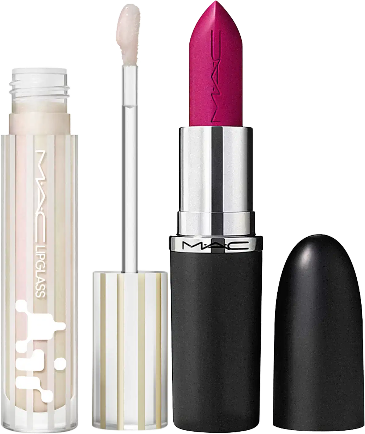Kit M·A·C MACximal Satin Popstar Pink + Lipglass Airshine Frosting, 2 produtos.