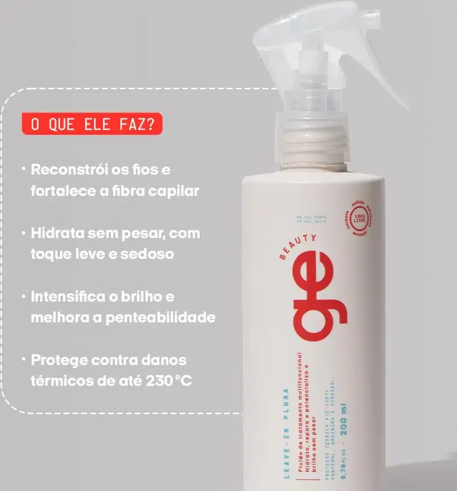 O QUE ELE FAZ? Reconstrói os fios e fortalece a fibra capilar. Hidrata sem pesar, com toque leve e sedoso. Intensifica o brilho e melhora a penteabilidade. Protege contra danos térmicos de até 230°C.