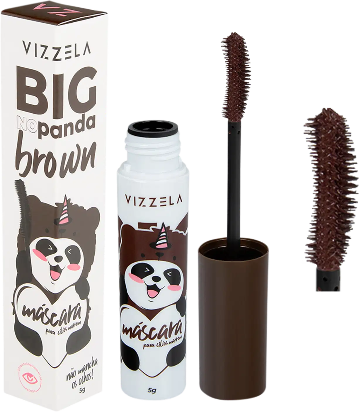 Vizzela Big No Panda Brown máscara para cílios, volume e alongamento.