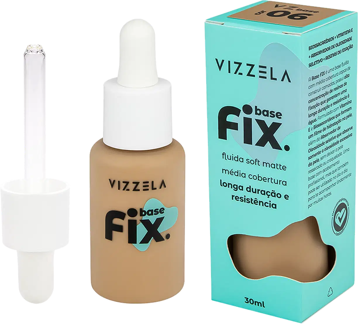 Base Líquida Vizzela Cosméticos Fix Cor 6, 30ml.