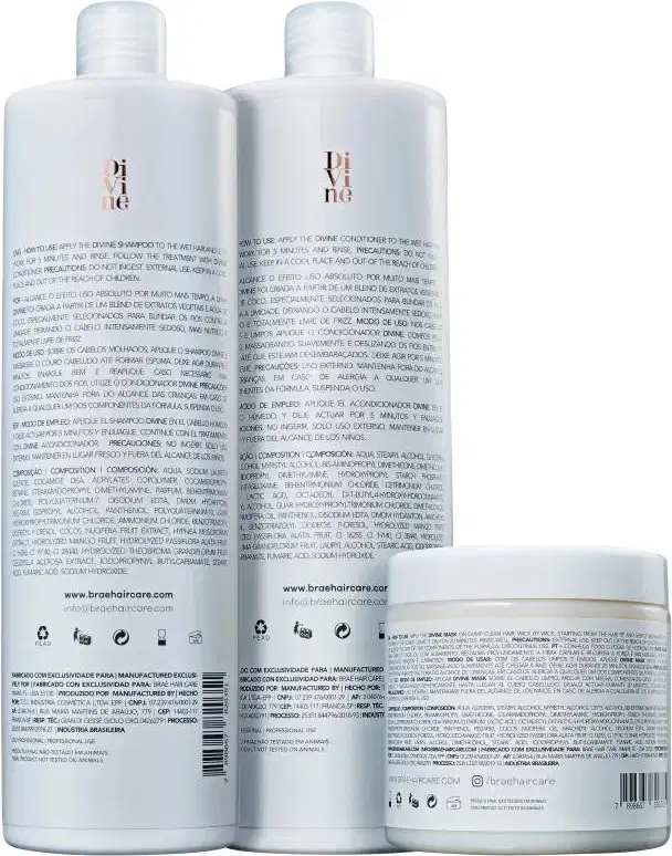 Este é o trio Braé Divine, ideal para cabelos lisos ou com alisamento. Contém shampoo e condicionador antifrizz para uso diário e uma máscara de tratamento profundo.