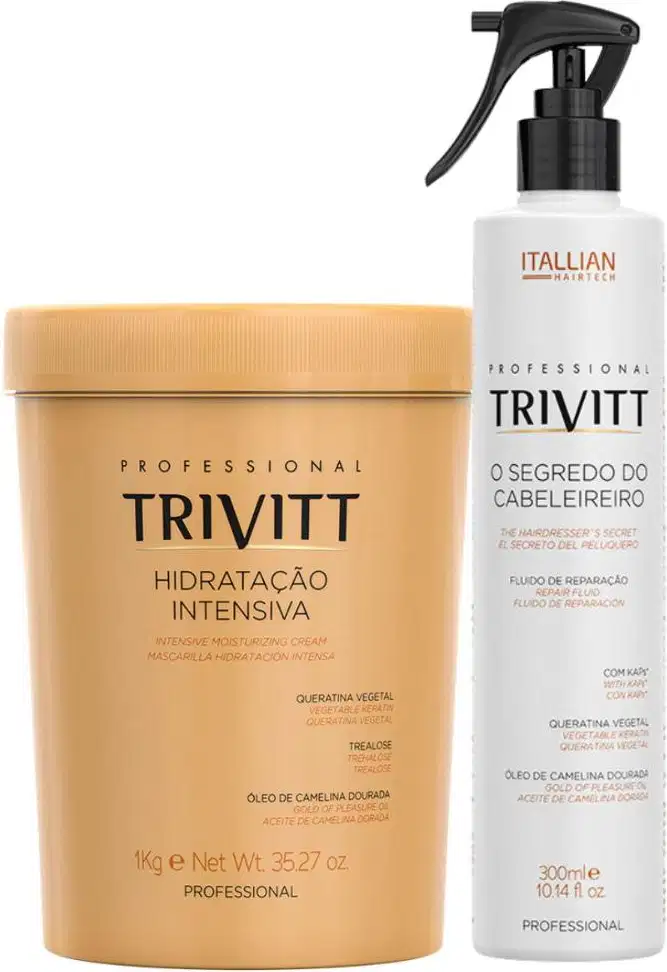 Uma máscara de hidratação intensiva de 1Kg e um fluido reconstrutor de 300ml.