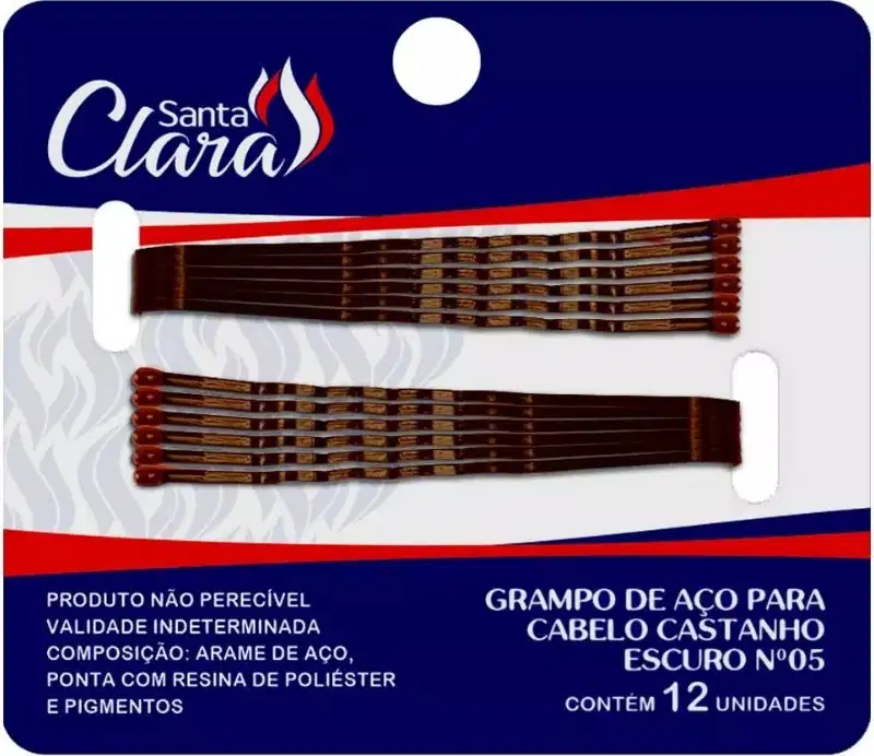 Grampo de Cabelo Santa Clara Nº 5 Castanho, 12 unidades.