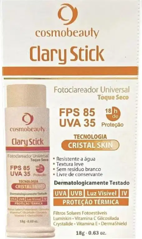 Trata-se de um fotoclareador universal de toque seco, com FPS 85 e PPD 35, oferecendo proteção térmica.