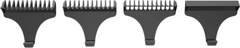 São quatro pentes de corte de cabelo profissionais da marca GA.MA Italy. Os pentes são feitos de plástico preto e possuem dentes metálicos de diferentes tamanhos e espaçamentos.