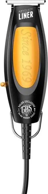 Máquina de Corte Absolute Liner. O produto possui uma embalagem preta alongada com detalhes em plástico transparente. O corpo principal é de cor amarela vibrante com o nome da marca "Absolute" impresso.
