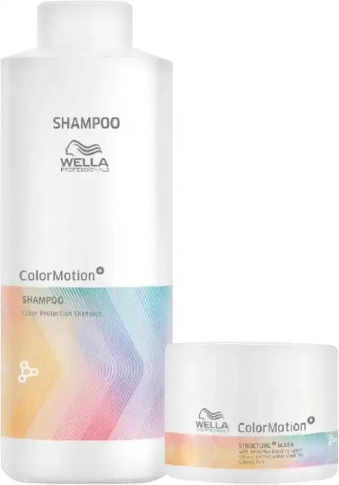 Kit Wella Professionals Color Motion+ com shampoo de litro e máscara capilar.