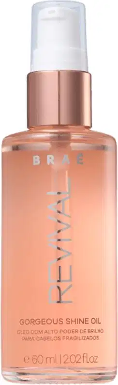 Este é o óleo de brilho Gorgeous Revival da Braé. Este óleo de cabelo destina-se a adicionar brilho e suavizar o cabelo, protegendo-o ao mesmo tempo contra danos.