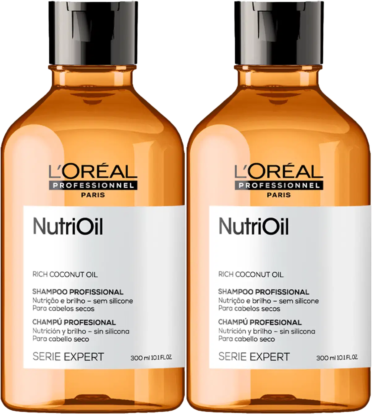 A imagem mostra o kit com 2 shampoos da linha NutriOil.