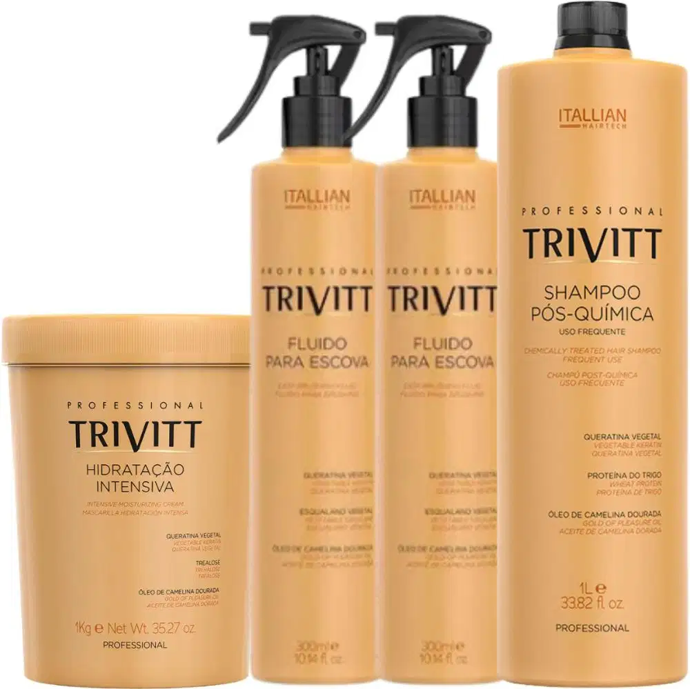 Conjunto de produtos para cabelos da marca Itallian Hairtech. Todos os itens são originais da linha Trivitt.