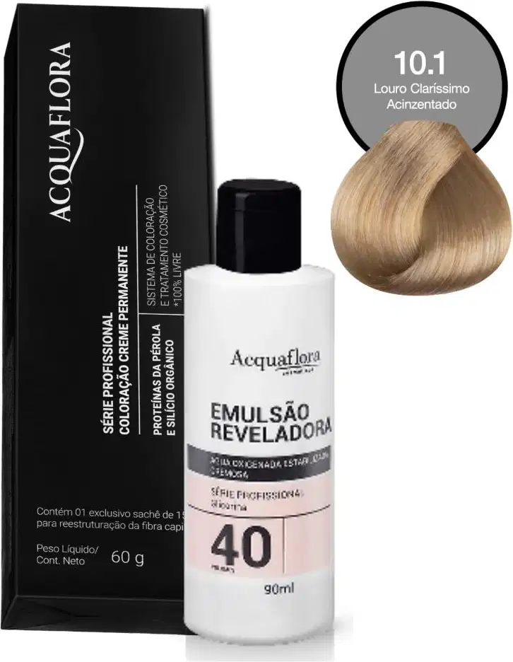 Coloração Acquaflora 10.1 60g + Água Oxigenada 40 Volumes 90ml