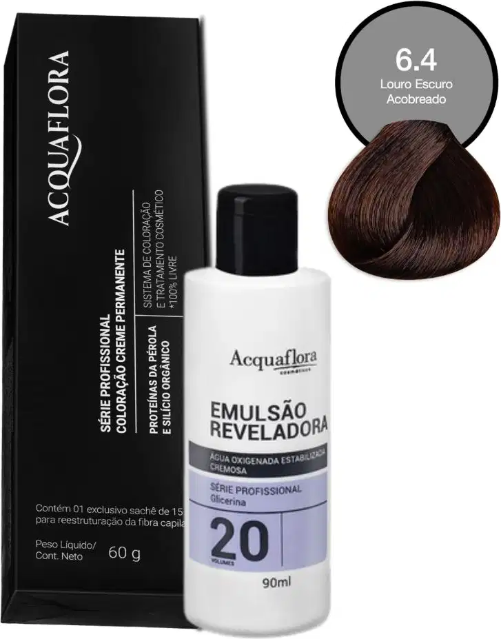 Coloração Acquaflora 6.4 60g + Água Oxigenada 20 Volumes 90ml